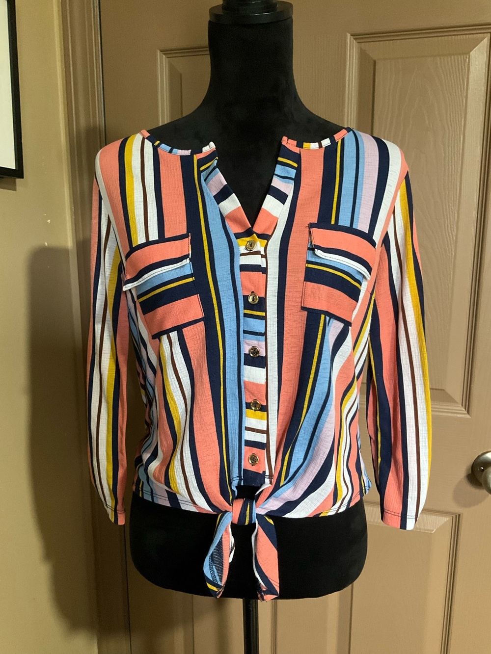 Per Seption Concept small color block 3/4 sleeve top